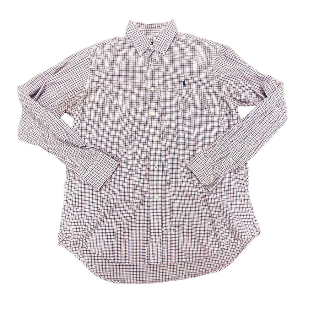 Ralph Lauren Men's Large Classic Fit Pink Blue‎ Checks Button Shirt Long Sleeve